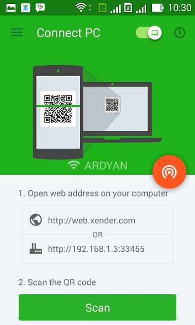 Xender Connection to Laptop / PC through Web