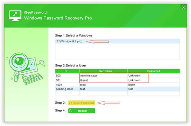 Resetting password using iSeePassword